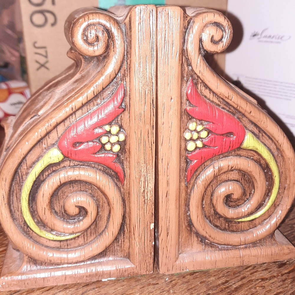 Vintage Artisan Floral MCM ceramic bookends